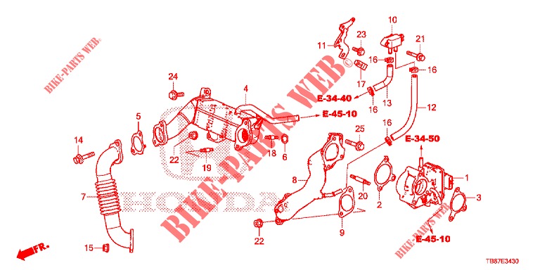RECIRC. VALVE. GAS EXHAUST. LAGEDRUKLUS (DIESEL) voor Honda CIVIC TOURER DIESEL 1.6 COMFORT 5 deuren 6-versnellings handgeschakelde versnellingsbak 2014