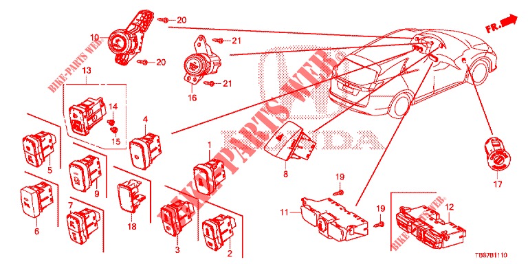 SCHAKELAAR (LH) voor Honda CIVIC TOURER DIESEL 1.6 COMFORT 5 deuren 6-versnellings handgeschakelde versnellingsbak 2014