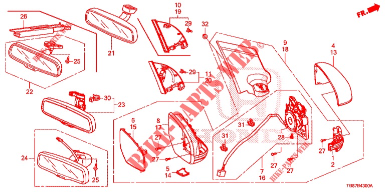 SPIEGEL/ZONNEKLEP  voor Honda CIVIC TOURER DIESEL 1.6 COMFORT 5 deuren 6-versnellings handgeschakelde versnellingsbak 2014