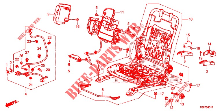 V. ZITTING COMPONENTEN (G.) (HAUTEUR MANUELLE) voor Honda CIVIC TOURER DIESEL 1.6 COMFORT 5 deuren 6-versnellings handgeschakelde versnellingsbak 2014