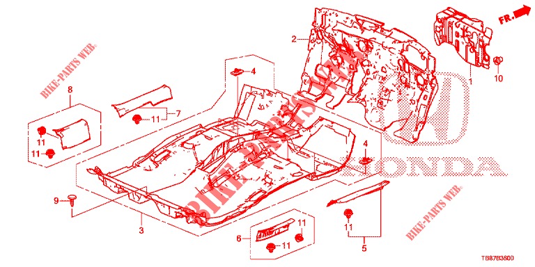 VLOERMAT/ISOLATOR  voor Honda CIVIC TOURER DIESEL 1.6 COMFORT 5 deuren 6-versnellings handgeschakelde versnellingsbak 2014