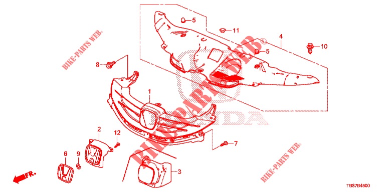 VOOR GRILLE/GIETWERK  voor Honda CIVIC TOURER DIESEL 1.6 COMFORT 5 deuren 6-versnellings handgeschakelde versnellingsbak 2014
