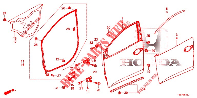 VOOR PORTIER PANELEN(2DE)  voor Honda CIVIC TOURER DIESEL 1.6 COMFORT 5 deuren 6-versnellings handgeschakelde versnellingsbak 2014