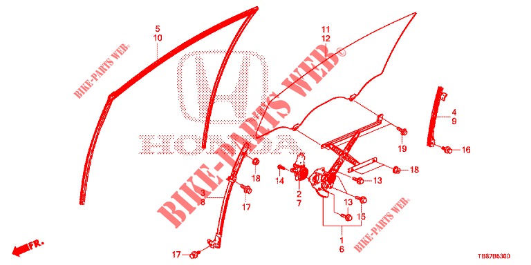 VOOR PORTIER RAMEN/REGELAAR  voor Honda CIVIC TOURER DIESEL 1.6 COMFORT 5 deuren 6-versnellings handgeschakelde versnellingsbak 2014
