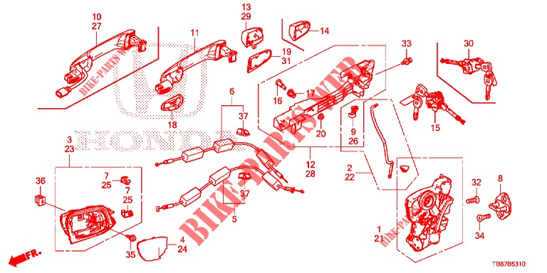 VOOR PORTIER SLOTEN/BUITEN HENDEL  voor Honda CIVIC TOURER DIESEL 1.6 COMFORT 5 deuren 6-versnellings handgeschakelde versnellingsbak 2014