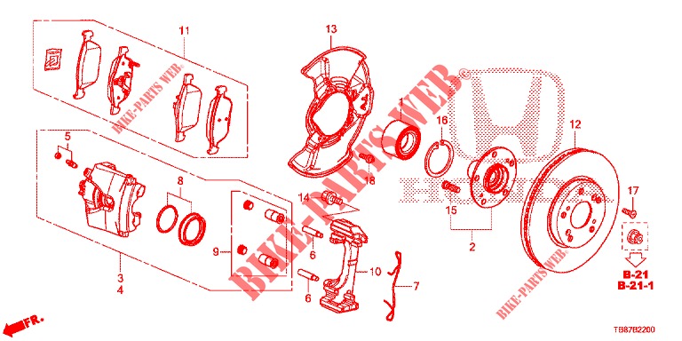 VOOR REM  voor Honda CIVIC TOURER DIESEL 1.6 COMFORT 5 deuren 6-versnellings handgeschakelde versnellingsbak 2014