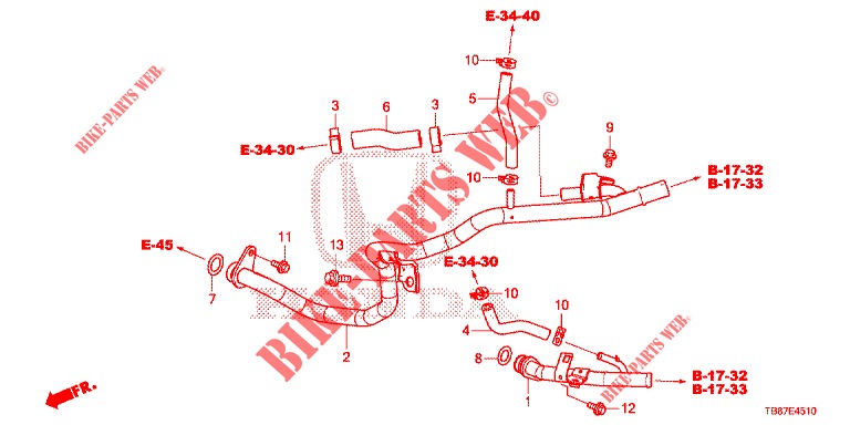 WATERSLANG/VERWARMING KANAAL (DIESEL) voor Honda CIVIC TOURER DIESEL 1.6 COMFORT 5 deuren 6-versnellings handgeschakelde versnellingsbak 2014