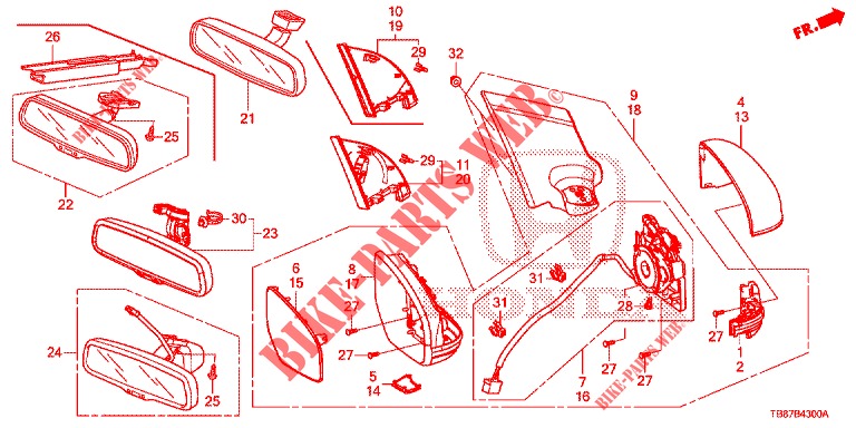 SPIEGEL/ZONNEKLEP  voor Honda CIVIC TOURER DIESEL 1.6 EXECUTIVE 5 deuren 6-versnellings handgeschakelde versnellingsbak 2014