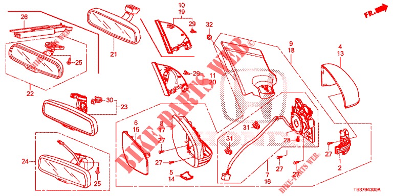 SPIEGEL/ZONNEKLEP  voor Honda CIVIC TOURER DIESEL 1.6 S 5 deuren 6-versnellings handgeschakelde versnellingsbak 2014