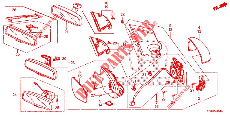 SPIEGEL/ZONNEKLEP  voor Honda CIVIC TOURER 1.8 EXECUTIVE 5 deuren 6-versnellings handgeschakelde versnellingsbak 2014