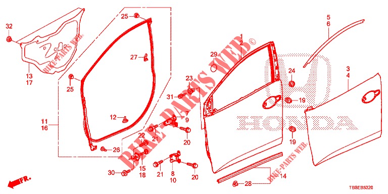 VOOR PORTIER PANELEN(2DE)  voor Honda CIVIC TOURER 1.8 EXECUTIVE NAVI 5 deuren 6-versnellings handgeschakelde versnellingsbak 2015