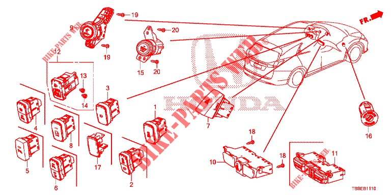 SCHAKELAAR (LH) voor Honda CIVIC TOURER 1.8 EXECUTIVE NAVI 5 deuren 5-traps automatische versnellingsbak 2015