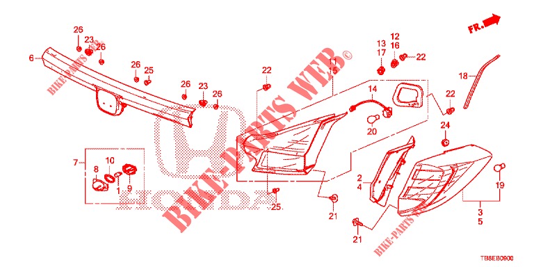 ACHTERLICHT/KENTEKEN LICHT (PGM FI)  voor Honda CIVIC TOURER DIESEL 1.6 S 5 deuren 6-versnellings handgeschakelde versnellingsbak 2016