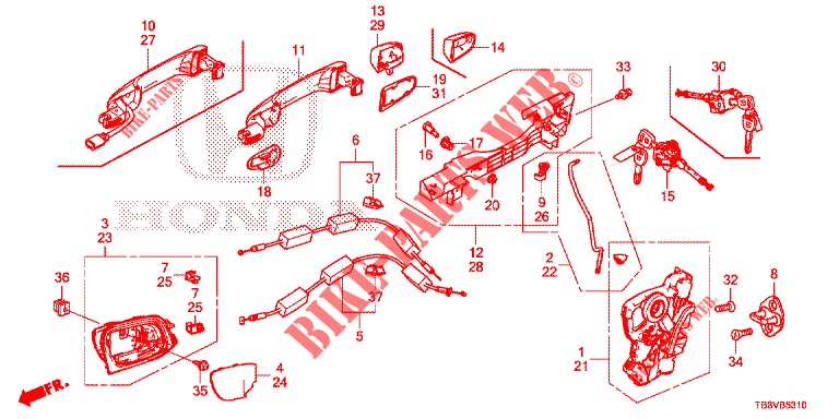 VOOR PORTIER SLOTEN/BUITEN HENDEL  voor Honda CIVIC TOURER 1.8 ELEGANCE S 5 deuren 5-traps automatische versnellingsbak 2017