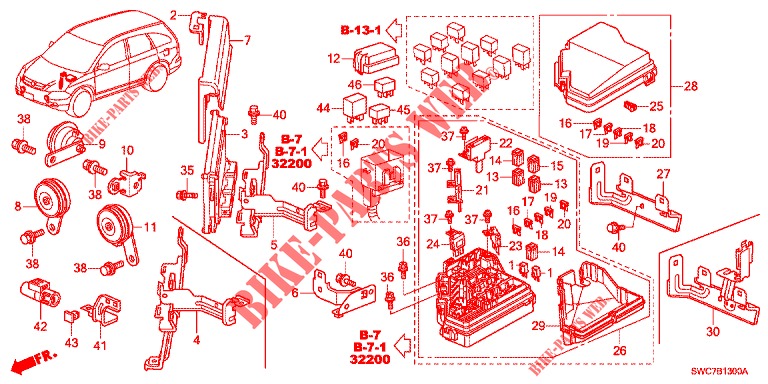 BEDIENINGSEENNEID (COMPARTIMENT MOTEUR) (2.0L) (2.4L) (1) voor Honda CR-V 2.0 EXECUTIVE 5 deuren 5-traps automatische versnellingsbak 2012
