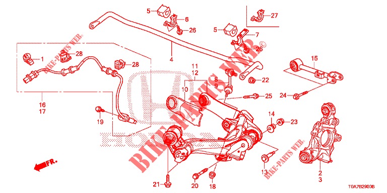 ACHTER ONDER ARM/RADIUS STANG  voor Honda CR-V 2.0 ELEGANCE 5 deuren 5-traps automatische versnellingsbak 2014