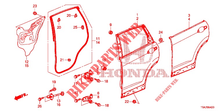 ACHTER PORTIER PANELEN(4DE)  voor Honda CR-V 2.0 ELEGANCE 5 deuren 5-traps automatische versnellingsbak 2014