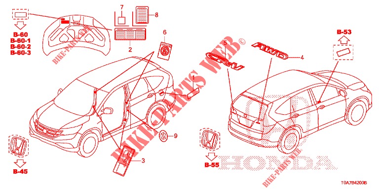EMBLEMEN/WAARSCHUWINGSLABELS  voor Honda CR-V 2.0 ELEGANCE 5 deuren 5-traps automatische versnellingsbak 2014