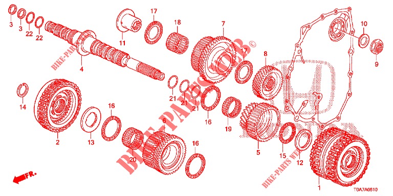 SECUNDAIRE AS/KOPPELING (BAS RAPPORT 3EME) (2EME) (2.0L) (2.4L) voor Honda CR-V 2.0 ELEGANCE 5 deuren 5-traps automatische versnellingsbak 2014