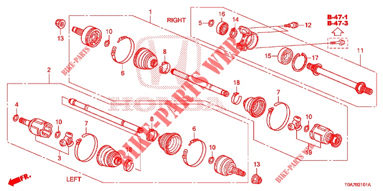 VOOR AANDRIJFAS/HALVE AS (2.0L) voor Honda CR-V 2.0 ELEGANCE 5 deuren 5-traps automatische versnellingsbak 2014