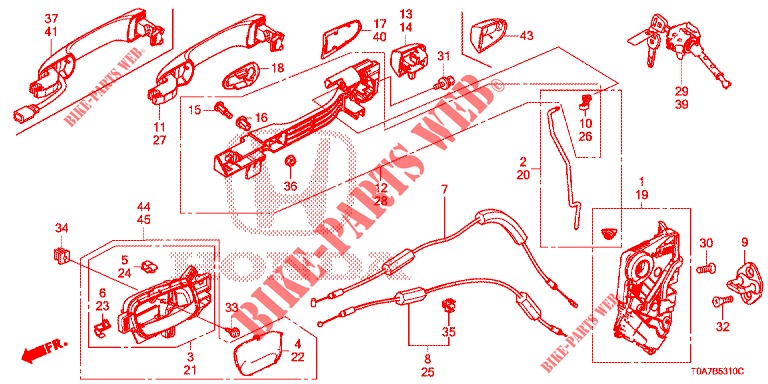 VOOR PORTIER SLOTEN/BUITEN HENDEL  voor Honda CR-V 2.0 ELEGANCE 5 deuren 5-traps automatische versnellingsbak 2014