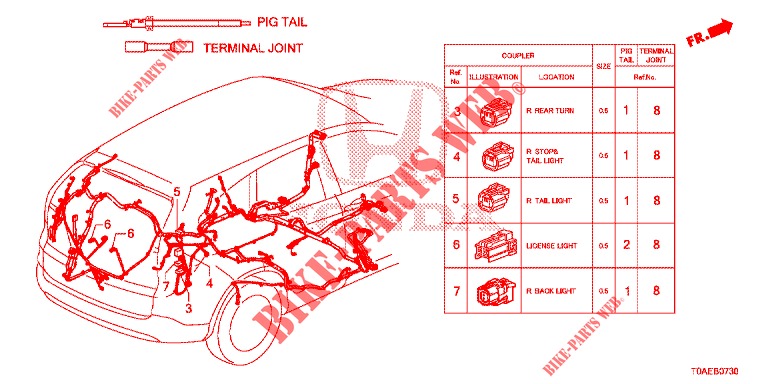 ELEKTRISCHE AANSLUITING (ARRIERE) voor Honda CR-V DIESEL 1.6 COMFORT 5 deuren 6-versnellings handgeschakelde versnellingsbak 2015