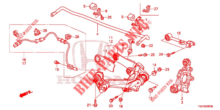 ACHTER ONDER ARM/RADIUS STANG  voor Honda CR-V DIESEL 2.2 EXCLUSIVE 5 deuren 6-versnellings handgeschakelde versnellingsbak 2013