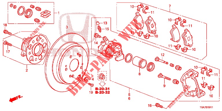 ACHTER REM (2) voor Honda CR-V DIESEL 2.2 EXCLUSIVE 5 deuren 6-versnellings handgeschakelde versnellingsbak 2013