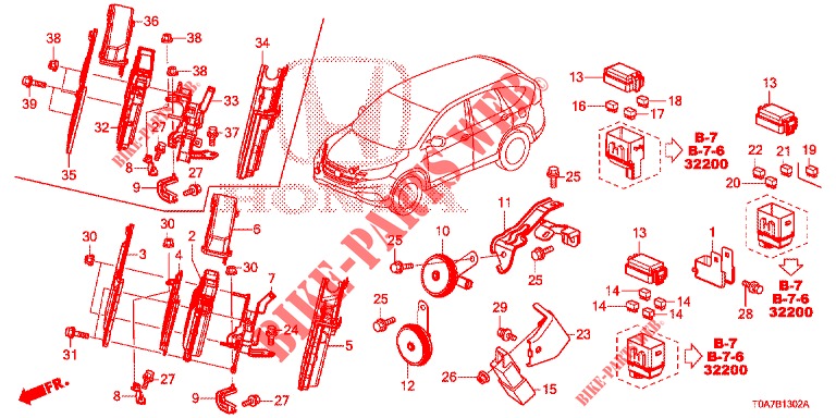 BEDIENINGSEENNEID (COMPARTIMENT MOTEUR) (DIESEL) (1) voor Honda CR-V DIESEL 2.2 EXCLUSIVE 5 deuren 6-versnellings handgeschakelde versnellingsbak 2013