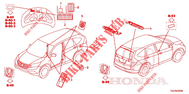 EMBLEMEN/WAARSCHUWINGSLABELS  voor Honda CR-V DIESEL 2.2 EXCLUSIVE 5 deuren 6-versnellings handgeschakelde versnellingsbak 2013
