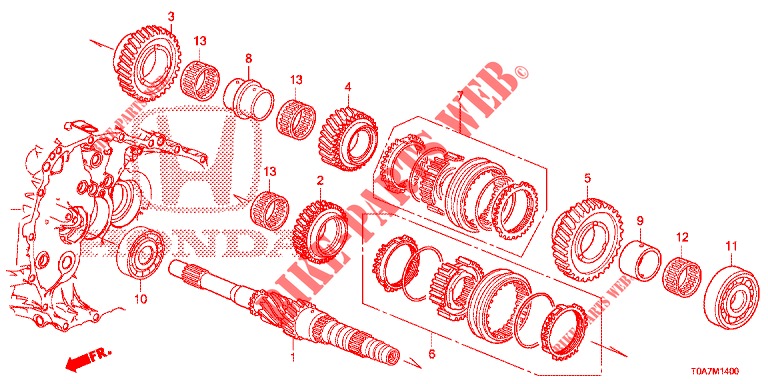 HOOFDAS (DIESEL) (2.2L) voor Honda CR-V DIESEL 2.2 EXCLUSIVE 5 deuren 6-versnellings handgeschakelde versnellingsbak 2013