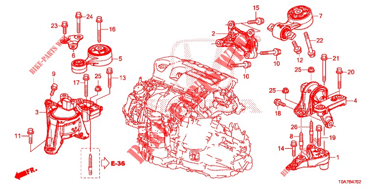 MOTOR BEVESTIGINGEN (DIESEL) (2.2L) (MT) voor Honda CR-V DIESEL 2.2 EXCLUSIVE 5 deuren 6-versnellings handgeschakelde versnellingsbak 2013