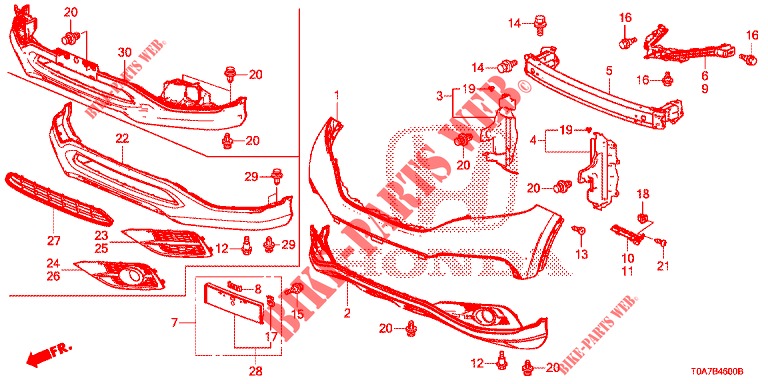 VOOR BUMPER  voor Honda CR-V DIESEL 2.2 EXCLUSIVE 5 deuren 6-versnellings handgeschakelde versnellingsbak 2013