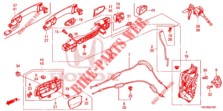 VOOR PORTIER SLOTEN/BUITEN HENDEL  voor Honda CR-V DIESEL 2.2 EXCLUSIVE 5 deuren 6-versnellings handgeschakelde versnellingsbak 2013