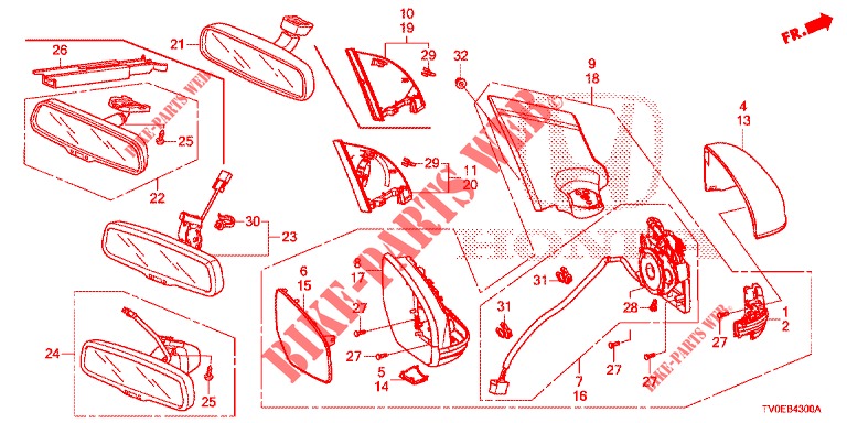 SPIEGEL/ZONNEKLEP  voor Honda CIVIC DIESEL 1.6 EXECUTIVE 5 deuren 6-versnellings handgeschakelde versnellingsbak 2014