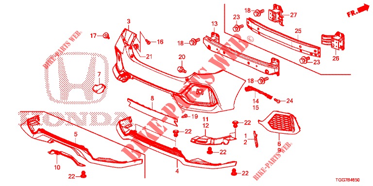 ACHTER BUMPER  voor Honda CIVIC 1.5 SPORT NAVI 5 deuren 6-versnellings handgeschakelde versnellingsbak 2018
