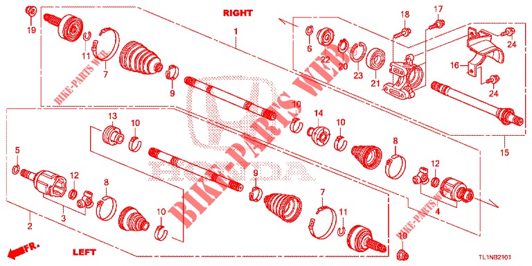 VOOR AANDRIJFAS/HALVE AS (2.4L) voor Honda ACCORD 2.4 S 4 deuren 5-traps automatische versnellingsbak 2014