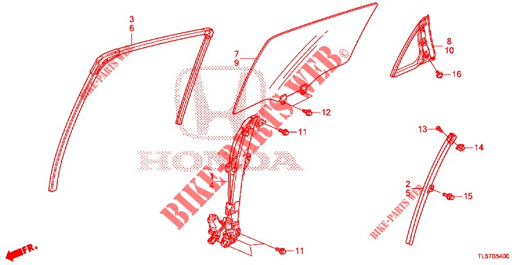ACHTER PORTIER GLAS/PORTIER REGULATOR  voor Honda ACCORD TOURER DIESEL 2.2 S 5 deuren 6-versnellings handgeschakelde versnellingsbak 2015