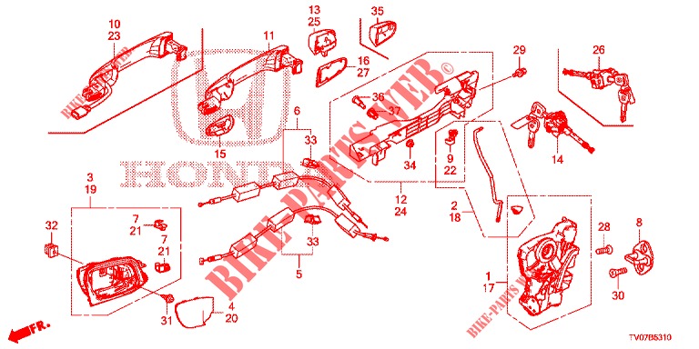 VOOR PORTIER SLOTEN/BUITEN HENDEL  voor Honda CIVIC 1.8 EX 5 deuren 6-versnellings handgeschakelde versnellingsbak 2012
