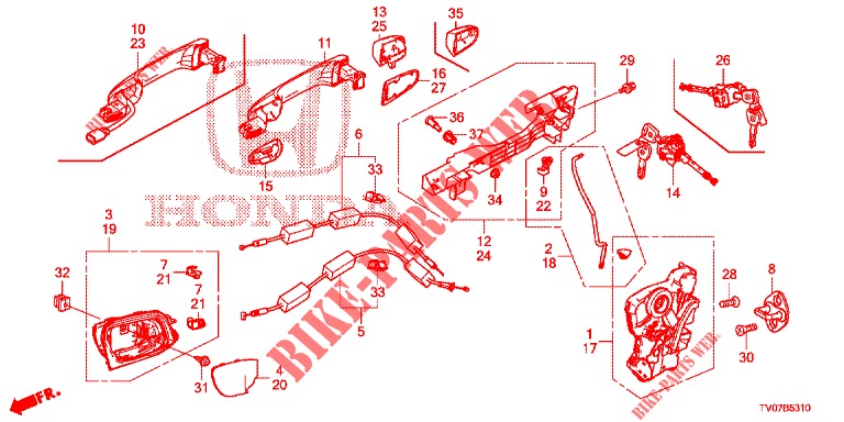 VOOR PORTIER SLOTEN/BUITEN HENDEL  voor Honda CIVIC 1.4 EXECUTIVE 5 deuren 6-versnellings handgeschakelde versnellingsbak 2013