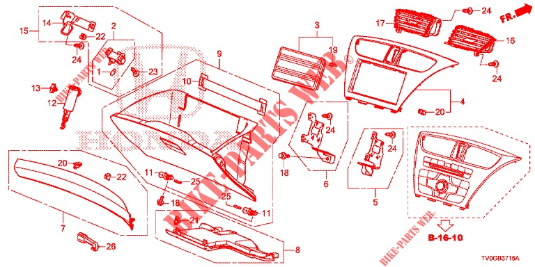 INSTRUMENTEN AFWERKING (COTE DE PASSAGER) (RH) voor Honda CIVIC 1.8 EX 5 deuren 6-versnellings handgeschakelde versnellingsbak 2015