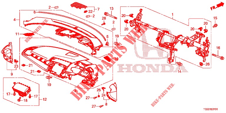 INSTRUMENTEN PANEEL BOVEN (RH) voor Honda CIVIC  1.0 SE 5 deuren 6-versnellings handgeschakelde versnellingsbak 2017
