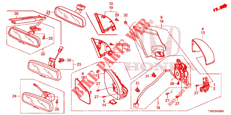 SPIEGEL/ZONNEKLEP  voor Honda CIVIC DIESEL 1.6 EX 5 deuren 6-versnellings handgeschakelde versnellingsbak 2014