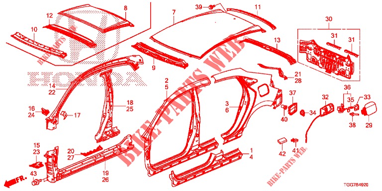 BUITEN PANELEN/ACHTER PANEEL  voor Honda CIVIC 1.5 PRESTIGE 5 deuren CVT versnellingsbak 2017