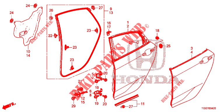 ACHTER PORTIER PANELEN(4DE)  voor Honda CIVIC 1.5 RS 5 deuren CVT versnellingsbak 2018