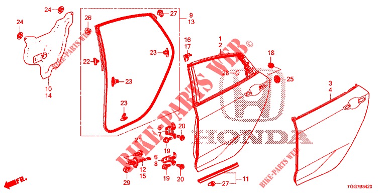 ACHTER PORTIER PANELEN(4DE)  voor Honda CIVIC  TYPE R 5 deuren 6-versnellings handgeschakelde versnellingsbak 2018