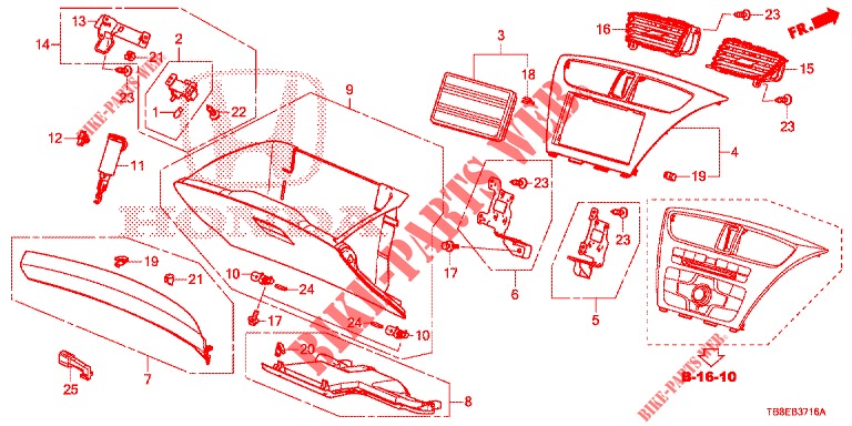 INSTRUMENTEN AFWERKING (COTE DE PASSAGER) (RH) voor Honda CIVIC TOURER 1.8 SE 5 deuren 5-traps automatische versnellingsbak 2016