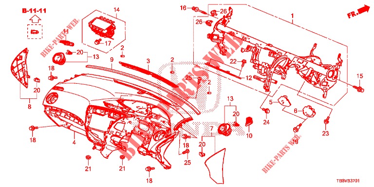 INSTRUMENTEN PANEEL BOVEN (RH) voor Honda CIVIC TOURER 1.8 SE 5 deuren 5-traps automatische versnellingsbak 2017