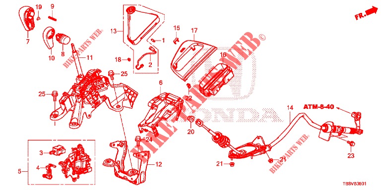 KEUZEHENDEL (RH) voor Honda CIVIC TOURER 1.8 SE 5 deuren 5-traps automatische versnellingsbak 2017