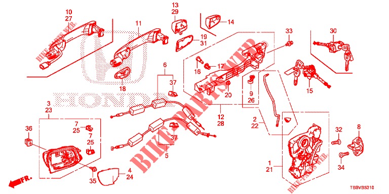VOOR PORTIER SLOTEN/BUITEN HENDEL  voor Honda CIVIC TOURER 1.8 SE 5 deuren 5-traps automatische versnellingsbak 2017